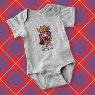 Body Para Bebê Vaca Highland com Hamilton Red Tartan Scarf