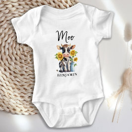 Body Para Bebê Vaca Moo-Cute Girassóis Fazendas personalizadas