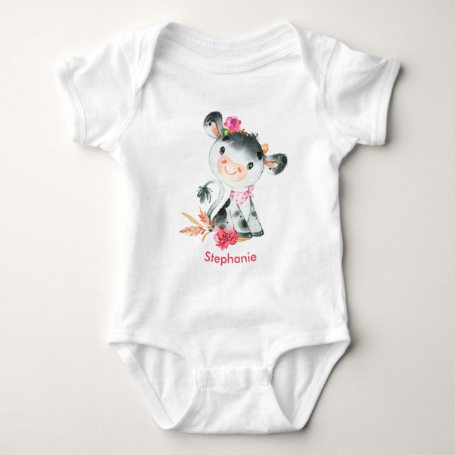 Body Para Bebê Vaca-Pequena Cor-de-Água Rosa (Frente)
