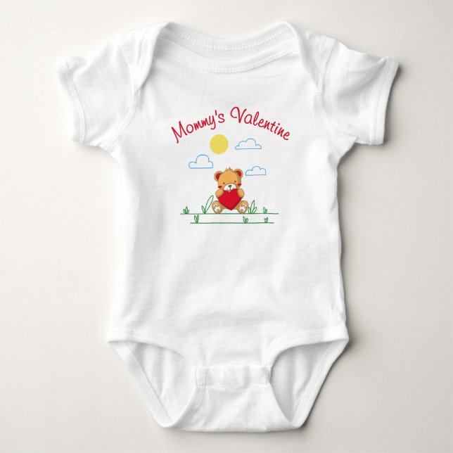 Body Para Bebê Valentine da Mamãe – Urso Teddy Fofo Com Coração (Frente)