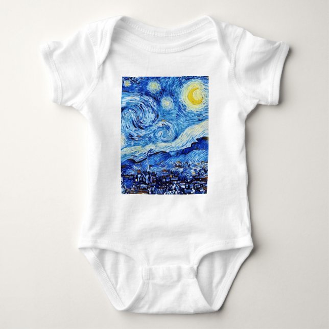 Body Para Bebê Van Gogh - A Noite Estrelada - Posto de Natal Bran (Frente)