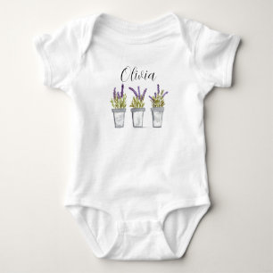 Body Para Bebê Vasos de ervas de lavanda Aquarela Flores Florais