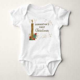Body Para Bebê Vela de Natal com Brilho Dourado Fofo para Primeir