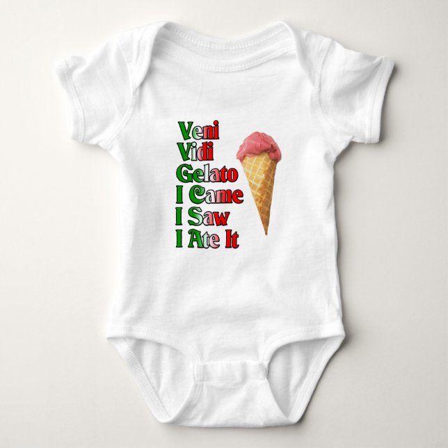 Body Para Bebê Veni Gelato Vini (eu vim mim vi que eu o comi) (Frente)
