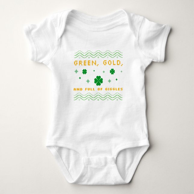Body Para Bebê Verde, Dourado e cheio de Ruas de Giggles. (Frente)