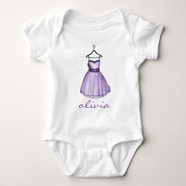 Body Para Bebê Vestido de Partido Bonito do Retro Roxo Personaliz (Frente)