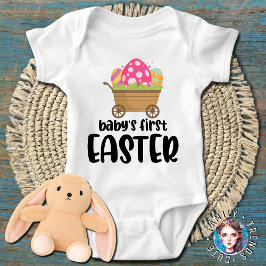 Body Para Bebê Vestido de Páscoa da Minha Primeira Menina Manga C
