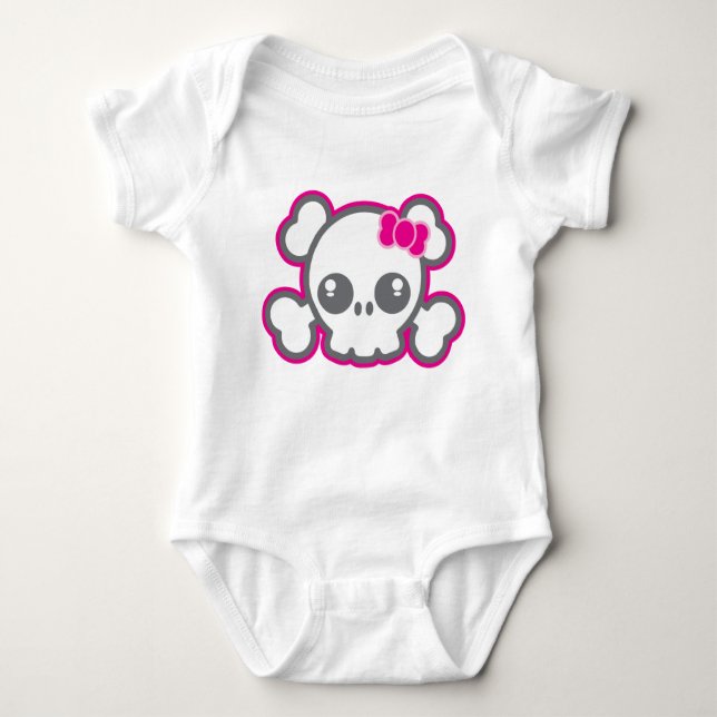 Body Para Bebê Vestuário do crânio de fita rosa Kawaii (Frente)