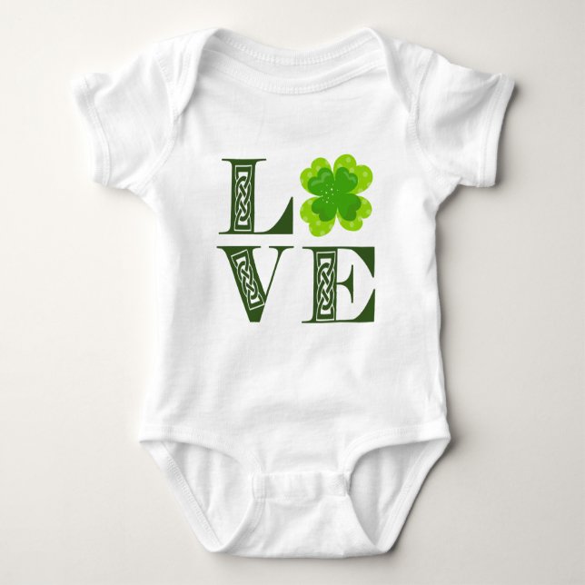 Body Para Bebê Vestuário Verde Irlandês Shamrock Celular Knot LOV (Frente)