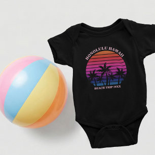 Body Para Bebê Viagem de Praia Personalizada Palmeiras Tropicais