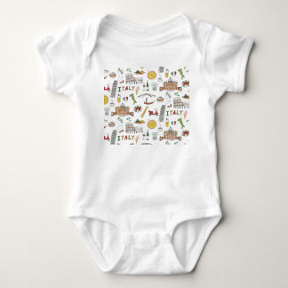Body Para Bebê Viagem italiano, comida nacional, padrão de rabisc