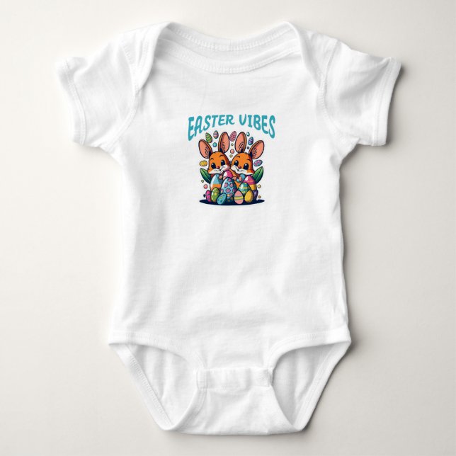 Body Para Bebê VIBRAÇÕES DA PÁSCOA Coelho da Páscoa Fofo (Frente)