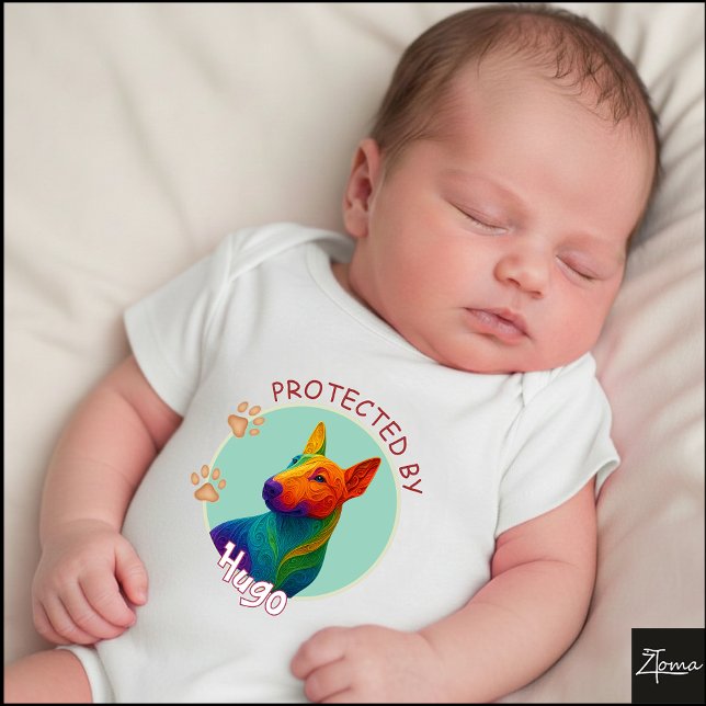 Body Para Bebê Vibrant Swirl Quilled Bull Terrier dog Portrait (Criador carregado)