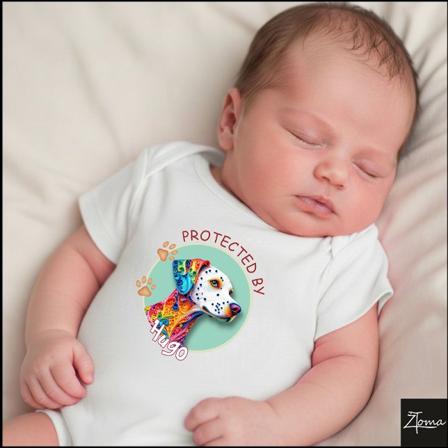 Body Para Bebê Vibrant Swirl Quilled Dalmatian Dog Portrait (Criador carregado)