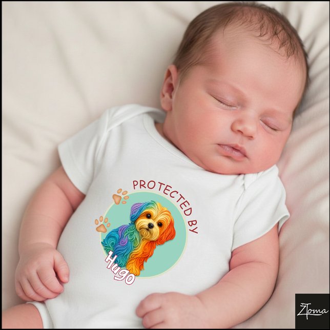 Body Para Bebê Vibrant Swirl Quilled Maltese dog Portrait (Criador carregado)