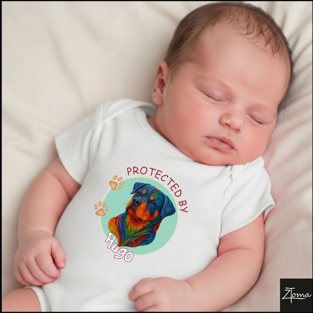 Body Para Bebê Vibrant Swirl Quilled Rottweiler dog Portrait (Criador carregado)