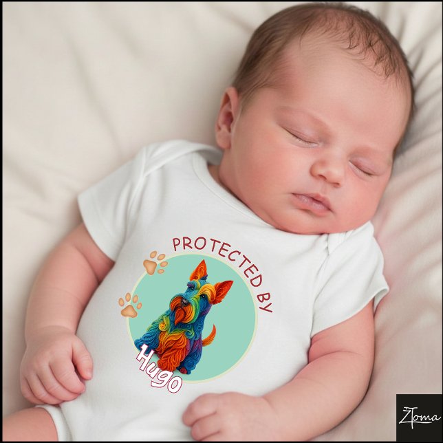 Body Para Bebê Vibrant Swirl Quilled Scottish Terrier dog Portrai (Criador carregado)