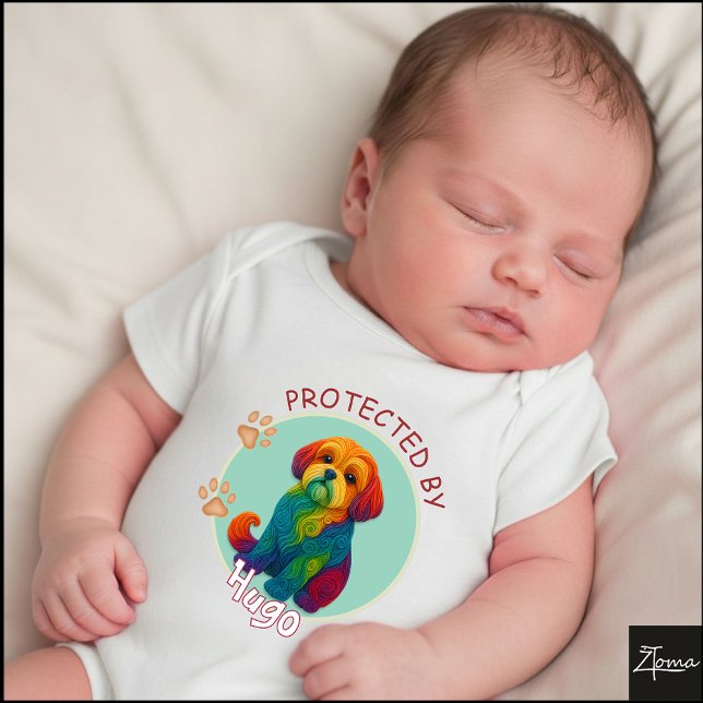 Body Para Bebê Vibrant Swirl Quilled Shih Tzu dog Portrait (Criador carregado)