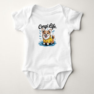 Body Para Bebê Vida de Corgi – Cachorro Fofo com Capote Vintage