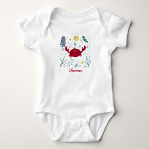 Body Para Bebê Vida Marinha Personalizada Caranguejo Vermelho Oce