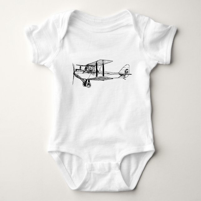Body Para Bebê Vintage Biplane - Preto (Frente)