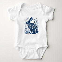 Body Para Bebê Vintage Floral Victorian Navy Blue Easter Bunny 