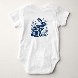 Body Para Bebê Vintage Floral Victorian Navy Blue Easter Bunny 