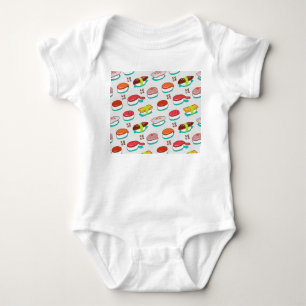 Body Para Bebê Vintage nigiri sushi, padrão de rabisco