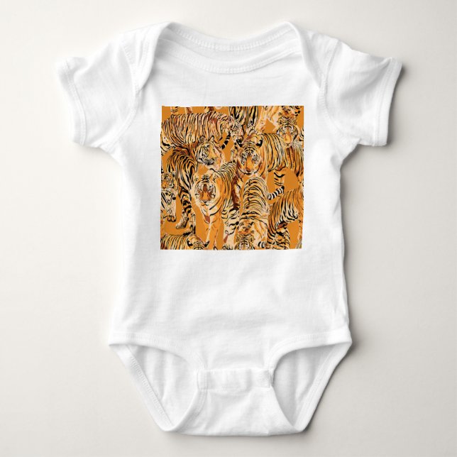 Body Para Bebê Vintage Tiger Safari Wildlife Patterno (Frente)
