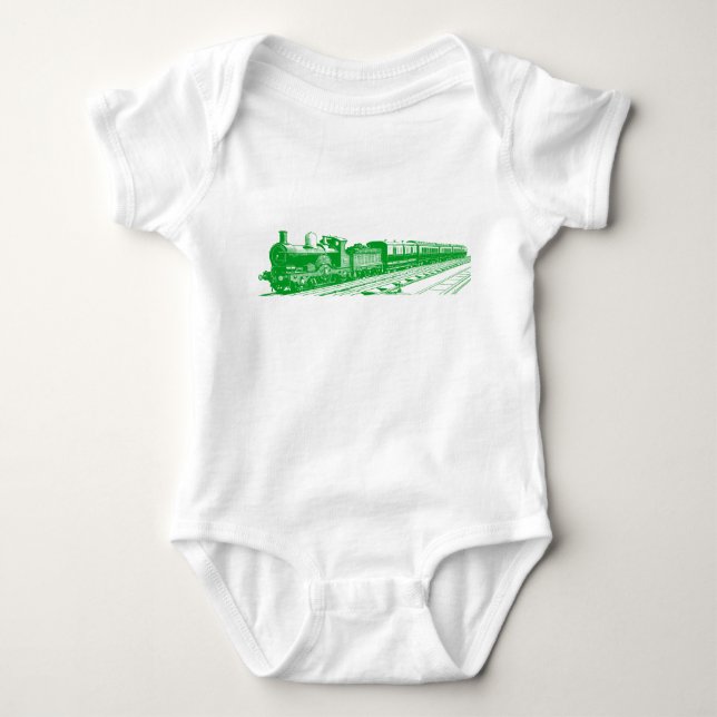 Body Para Bebê Vintage Train - Grass Green (Frente)