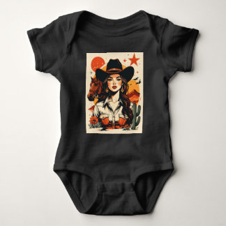 Body Para Bebê Vintage Western Cowgirl Sunset Illustration
