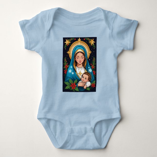 Body Para Bebê Virgem Católica Romana Cristã Maria Natal (Frente)