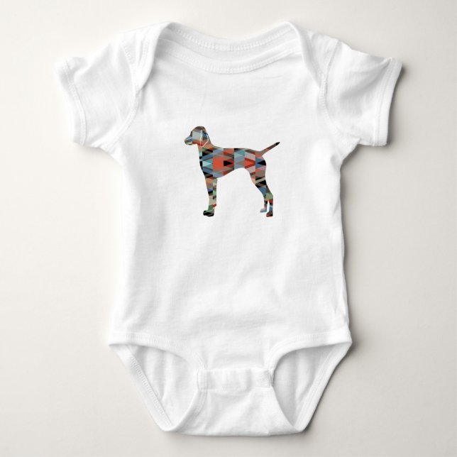 Body Para Bebê Vizsla Dog Geométrico Xadrez Silhouette (Frente)