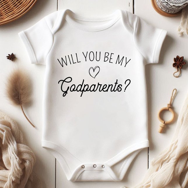 Body Para Bebê Você Será Meus Padrões? Anúncio de gravidez (Will You Be My Godparents? Pregnancy Announcement Baby Bodysuit)