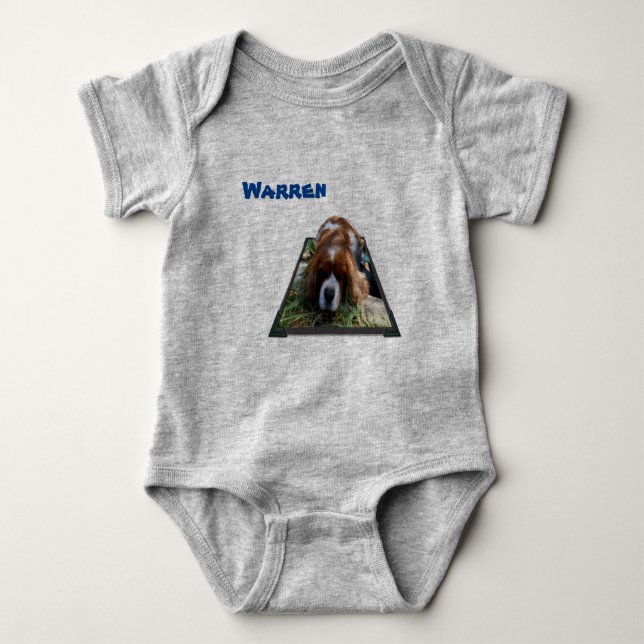 Body Para Bebê Warren Nome Com Cavalier Dog, Bodysuit de Bebê (Frente)