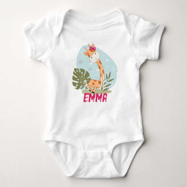 Body Para Bebê Watercolor Baby Giraffe, Safari (Frente)