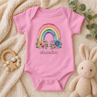 Body Para Bebê Watercolor Boho Floral Rainbow 