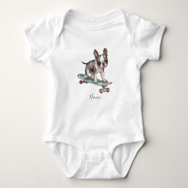 Body Para Bebê Watercolor Boston Terrier Baby Bodway (Frente)