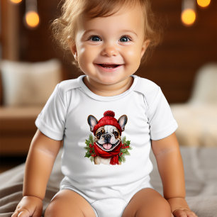 Body Para Bebê Watercolor Christmas Buldog