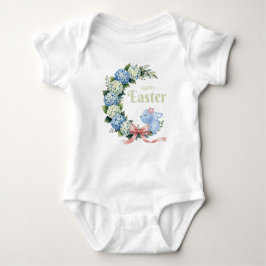 Body Para Bebê Watercolor Easter Hydrangea Wreath Cute Bunny