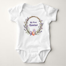 Watercolor Easter Lavender Wreath Eggs Cute Bunny