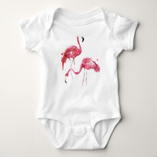 Body Para Bebê Watercolor Flamingos, Elegante Design. (Frente)