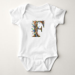 Body Para Bebê Watercolor Greenery Fairies Monograma - Letra F