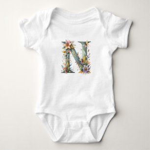 Body Para Bebê Watercolor Greenery Fairies Monograma - Letra N