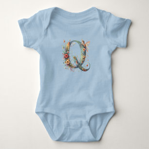 Body Para Bebê Watercolor Greenery Fairies Monograma - Letra Q