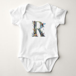 Body Para Bebê Watercolor Greenery Fairies Monograma - Letra R
