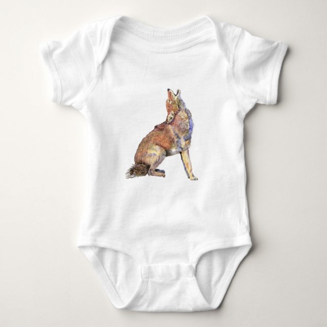 Body Para Bebê Watercolor Howling Coyote, Animal, Nature Willife (Frente)