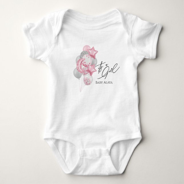 Body Para Bebê Watercolor Pink Balloons Its A Girl  (Frente)