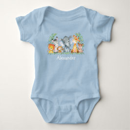 Body Para Bebê Watercolor Safari Selgle Baby Animais Azuis