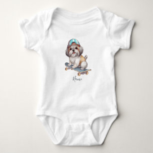 Body Para Bebê Watercolor Shih Tzu Baby Bodycase
